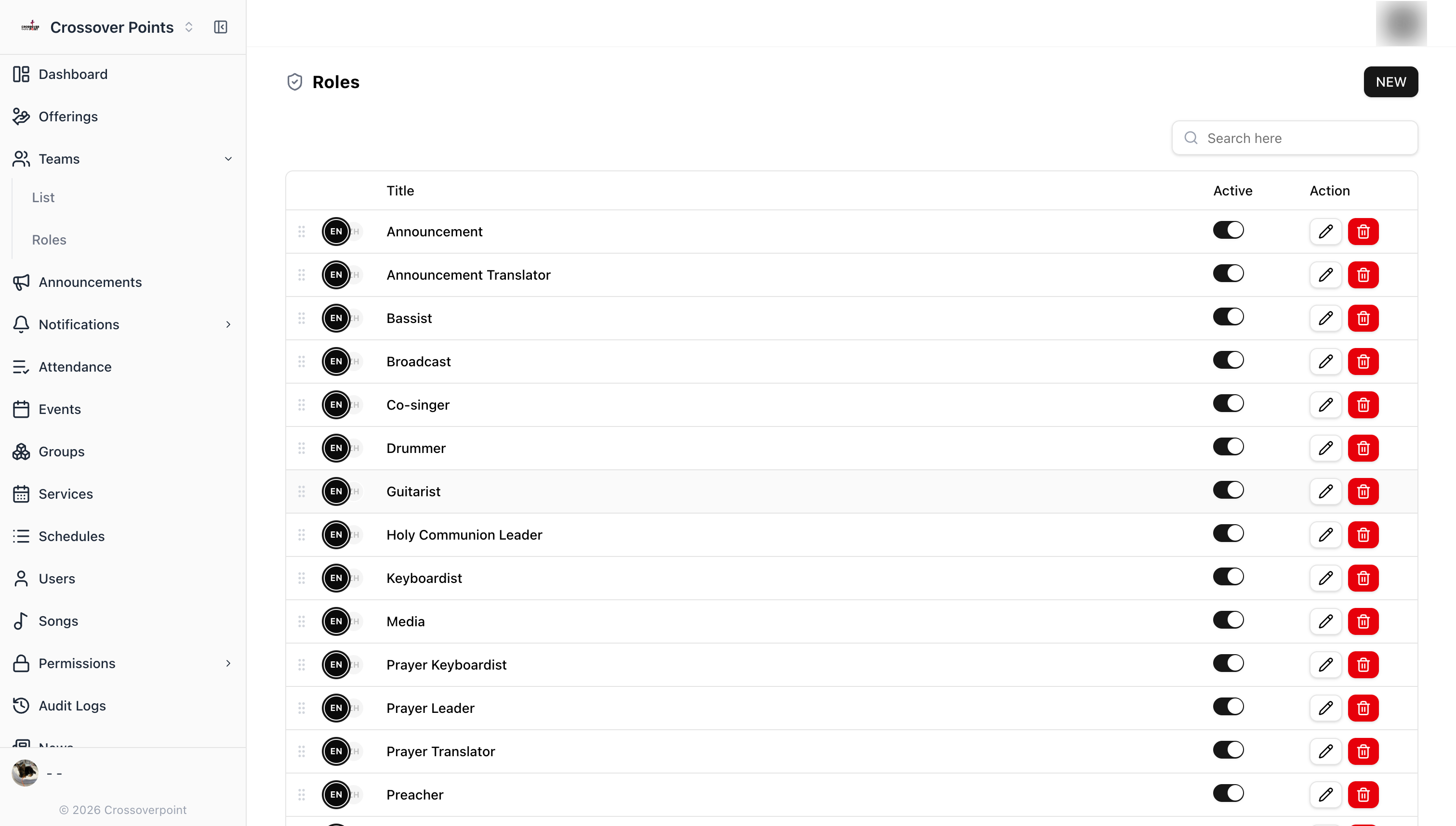 Role configuration screen