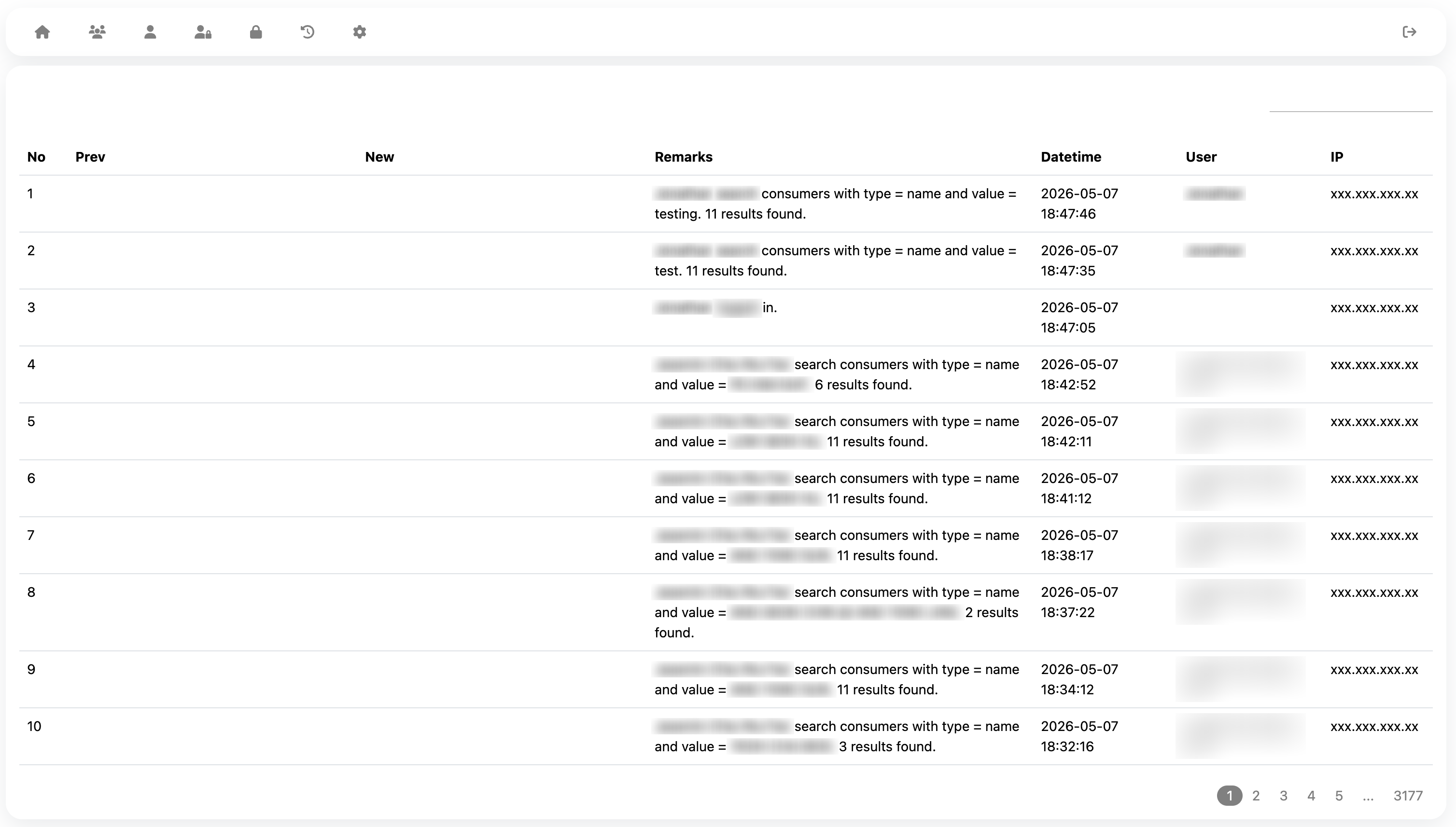 Audit logs of search activity