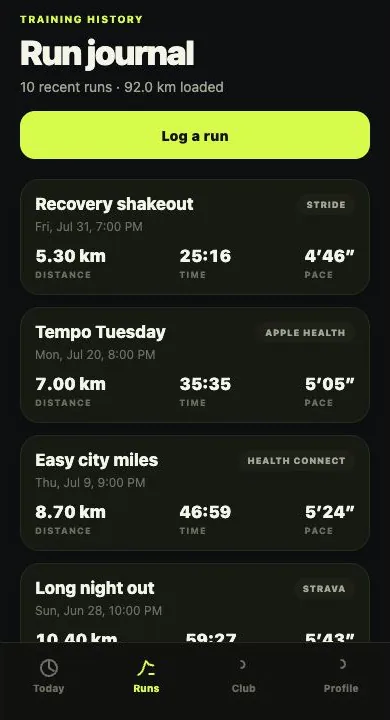Stride App: Run journal