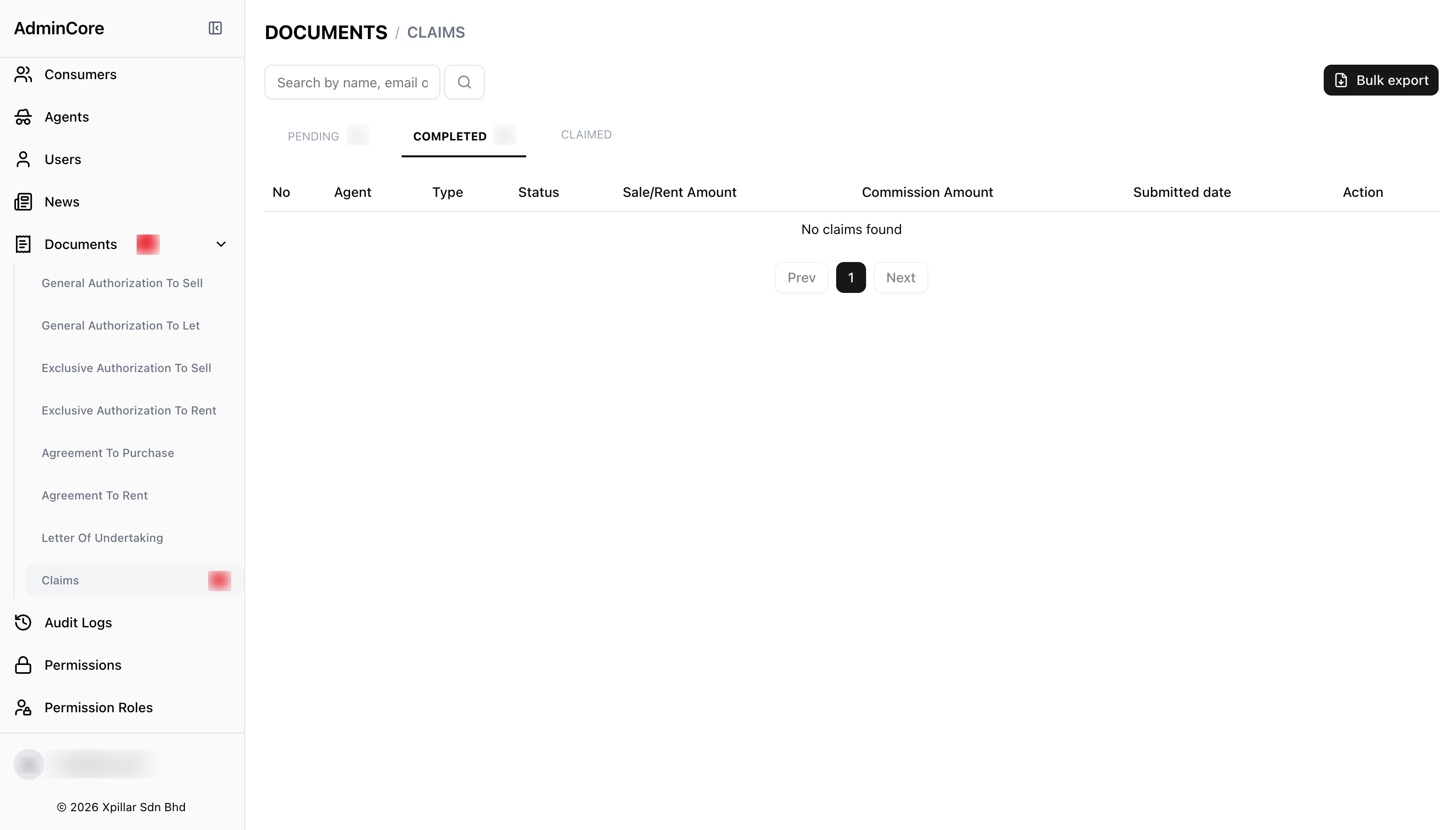 Agent claims review screen