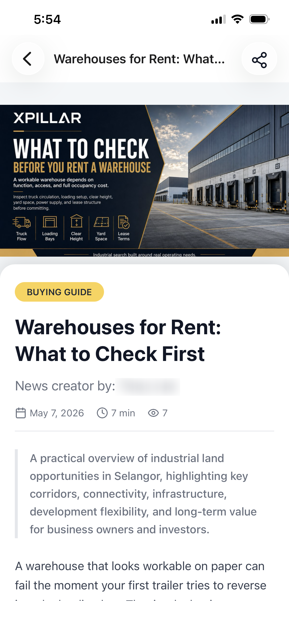 In-app buying guide: “Warehouses for Rent — What to Check First”