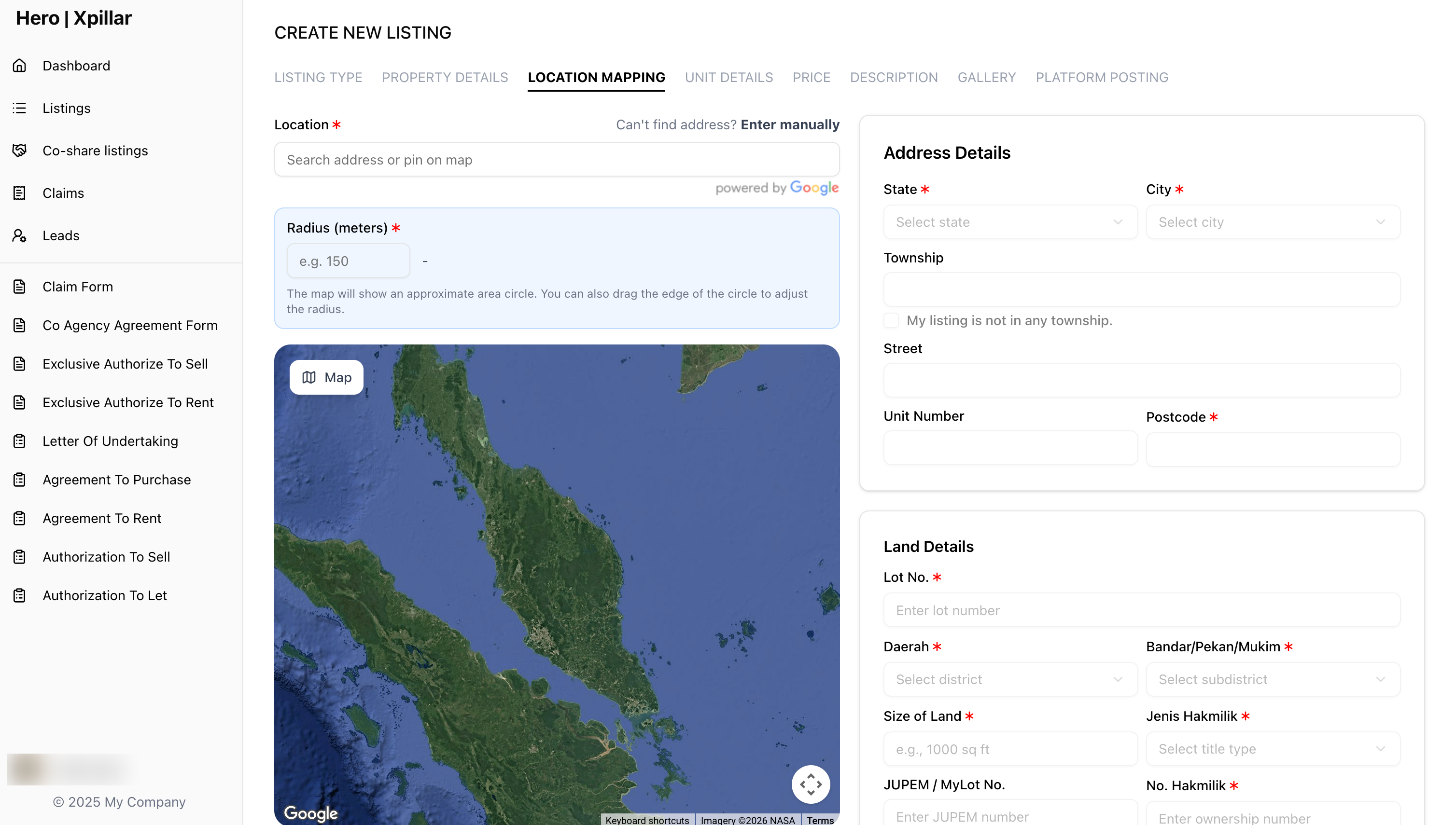 Listing application form